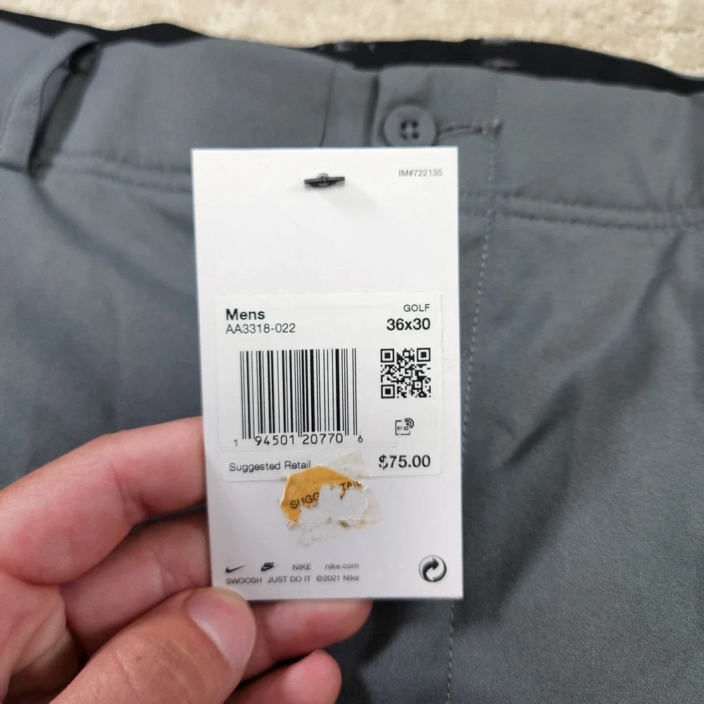 Nike Golf Pants Men 36x30 Flex Standard Fit Gray Elastic Waist Chino NEW